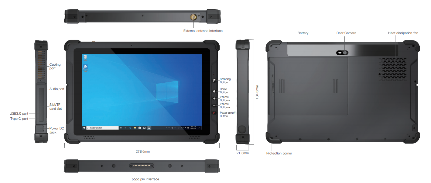 Έξι προβολές 10.1'' Intel: EM-I12U Rugged Tablet